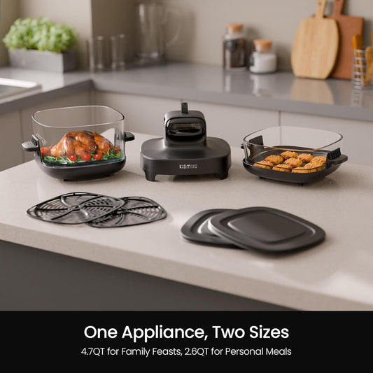 [4.7QT]ProChef 5-in-1 Portable Large Glass Air Fryer set  - Whole Chicken & Family Meal, 13-Cup Containers, Gray