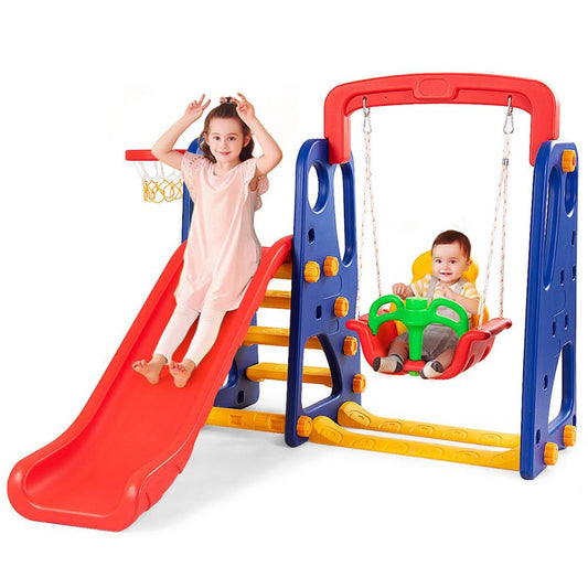Costway 3 In 1 Junior Children Climber Slide Swing Seat Basketball Hoop Play Set