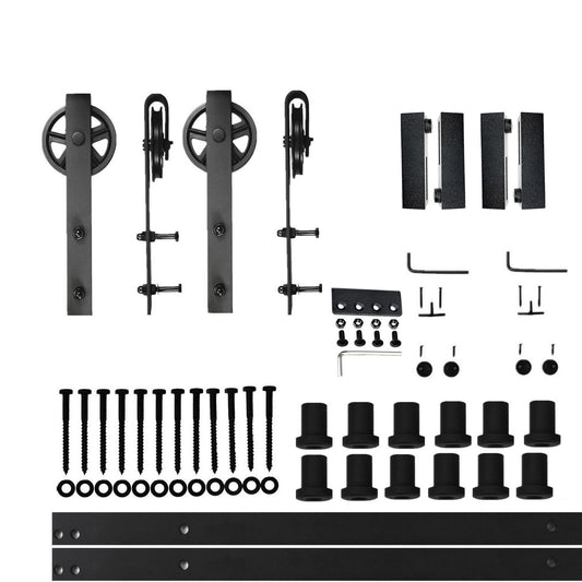 HOMACER 180-in Rustic Black Indoor Spoke Wheel Double Barn Door Hardware Kit HL2TGH180C