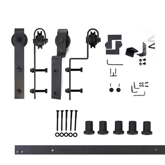 HOMACER 84-in Rustic Black Indoor J-strap Double Bypass Barn Door Hardware Kit YT5TGH084C
