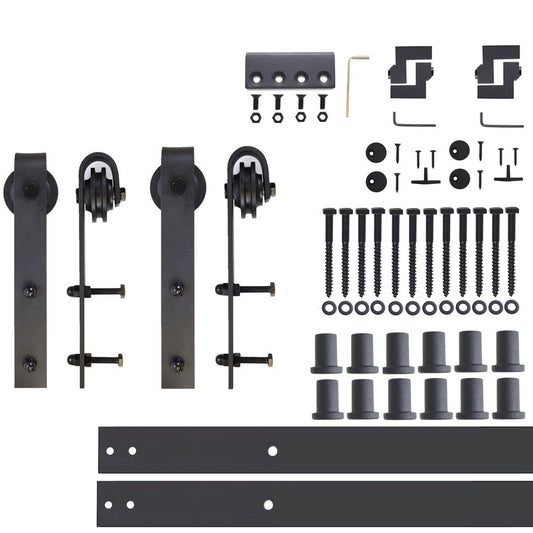 HOMACER 192-in Rustic Black Indoor J-strap Double Barn Door Hardware Kit YT2TGH192C
