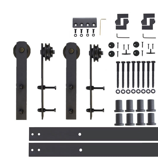 HOMACER 132-in Rustic Black Indoor I-strap Double Barn Door Hardware Kit ZT2TGH132C