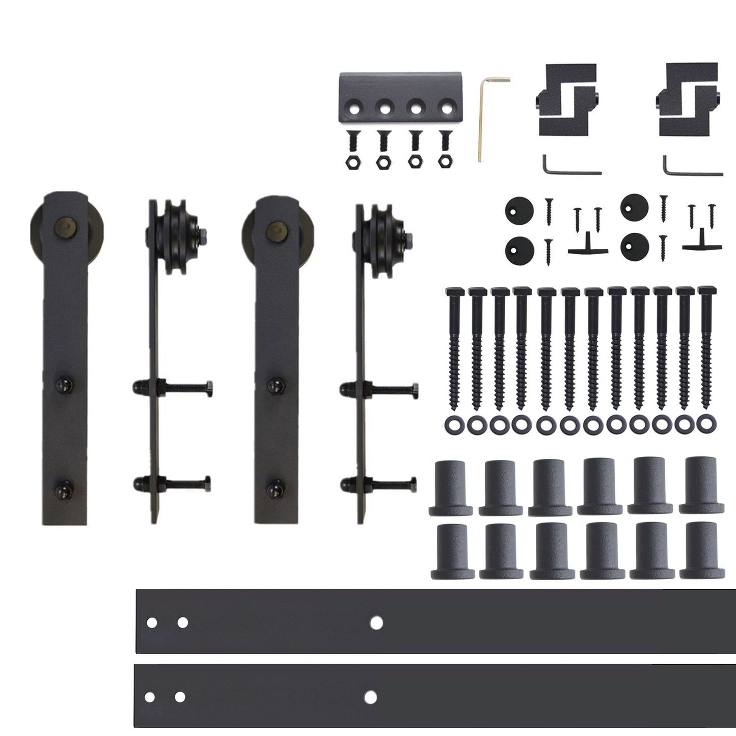 HOMACER 180-in Rustic Black Indoor I-strap Double Barn Door Hardware Kit ZT2TGH180C