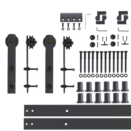 HOMACER 180-in Rustic Black Indoor I-strap Double Barn Door Hardware Kit ZT2TGH180C
