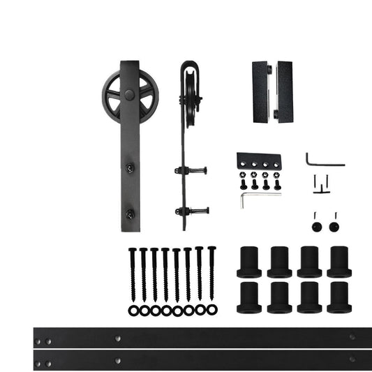 HOMACER 120-in Rustic Black Indoor Spoke Wheel Single Barn Door Hardware Kit HL1TGH120C