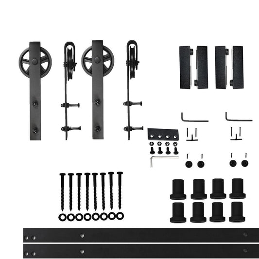 HOMACER 120-in Rustic Black Indoor Spoke Wheel Double Barn Door Hardware Kit HL2TGH120C
