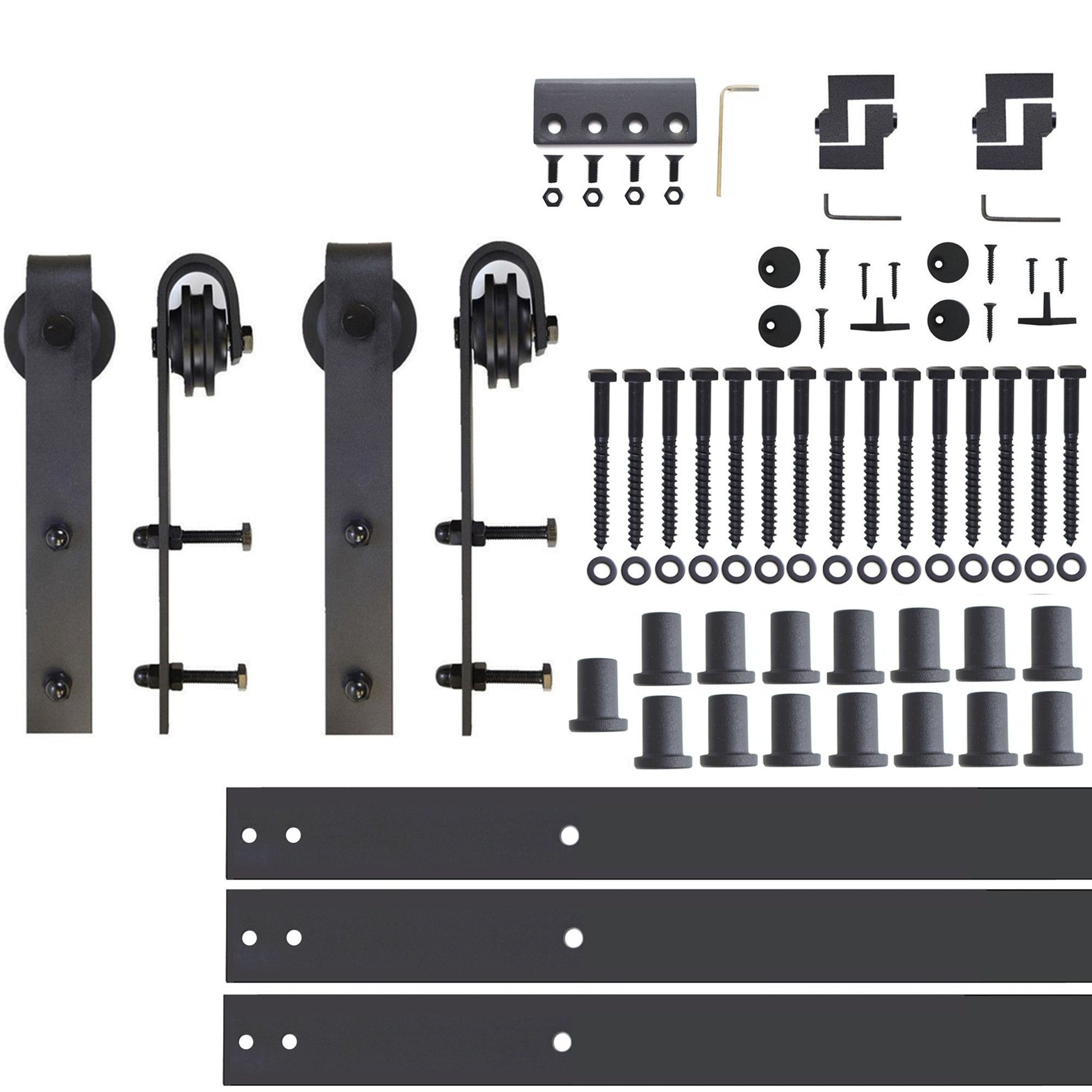 HOMACER 240-in Rustic Black Indoor J-strap Double Barn Door Hardware Kit YT2TGH240C