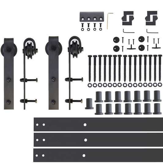 HOMACER 240-in Rustic Black Indoor J-strap Double Barn Door Hardware Kit YT2TGH240C