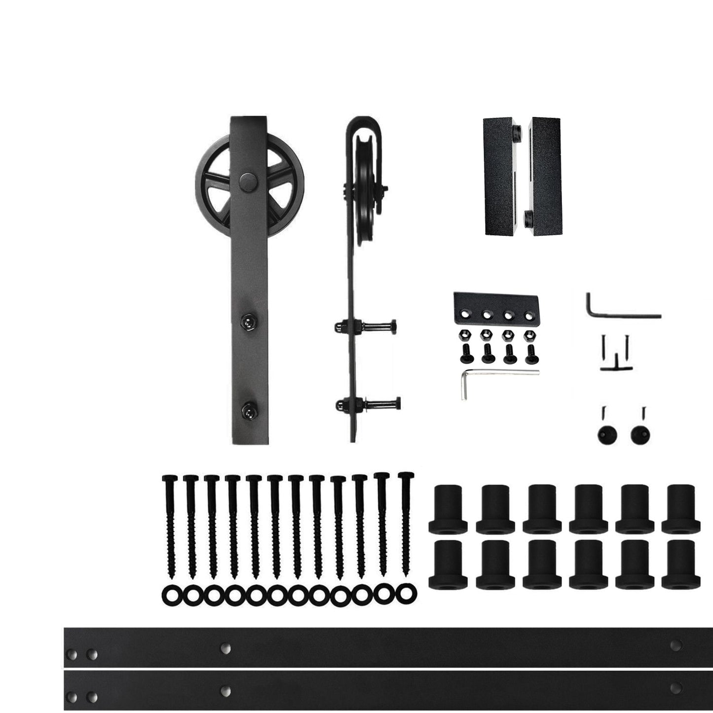 HOMACER 192-in Rustic Black Indoor Spoke Wheel Single Barn Door Hardware Kit HL1TGH192C