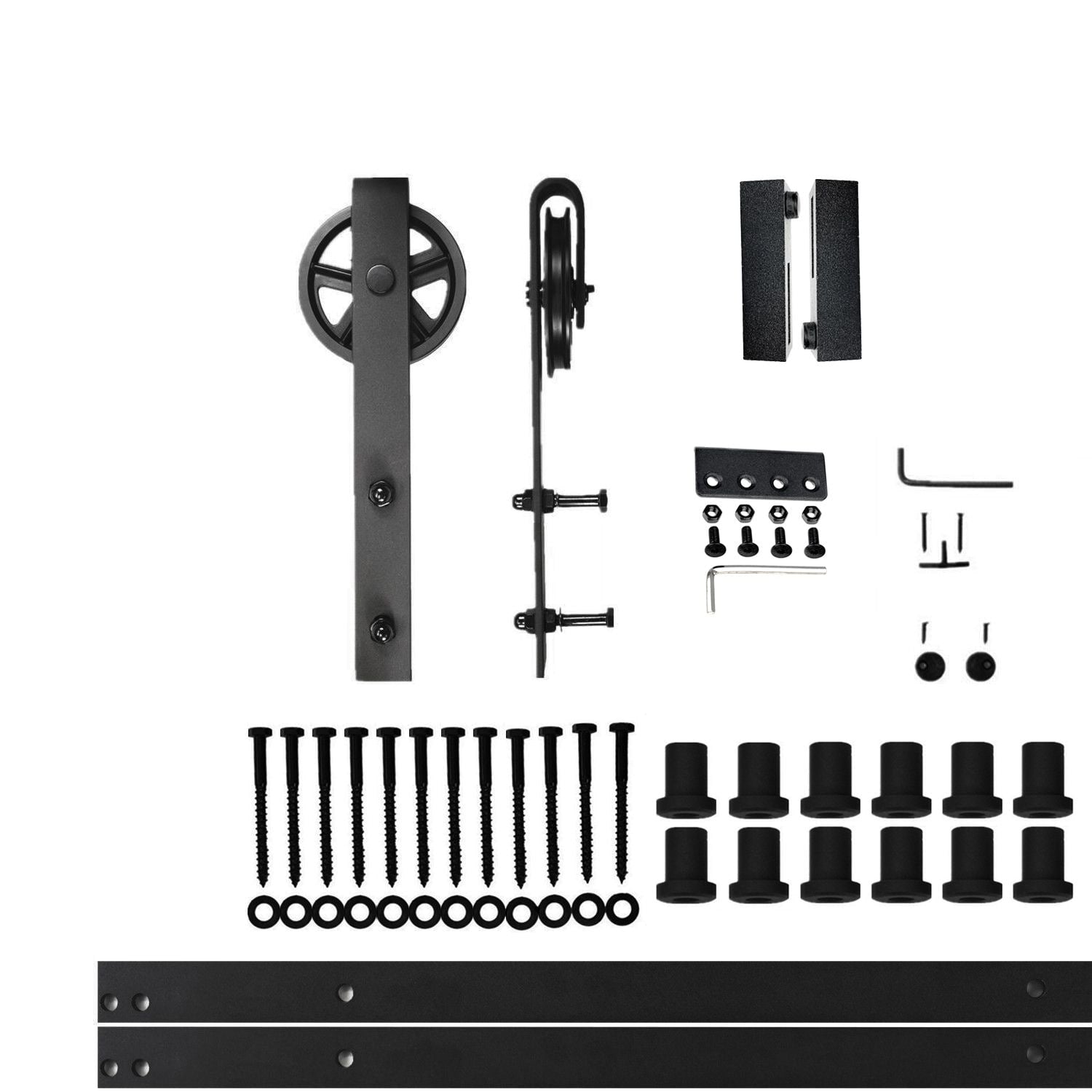 HOMACER 192-in Rustic Black Indoor Spoke Wheel Single Barn Door Hardware Kit HL1TGH192C