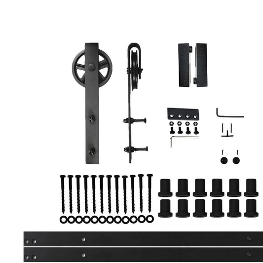 HOMACER 192-in Rustic Black Indoor Spoke Wheel Single Barn Door Hardware Kit HL1TGH192C