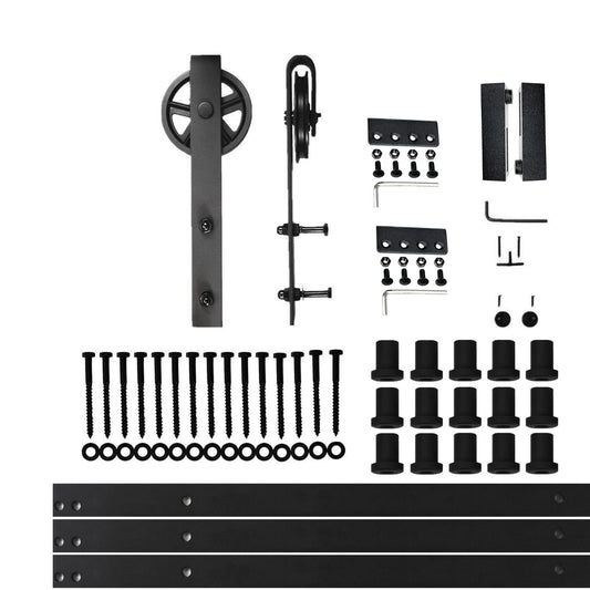 HOMACER 216-in Rustic Black Indoor Spoke Wheel Single Barn Door Hardware Kit HL1TGH216C
