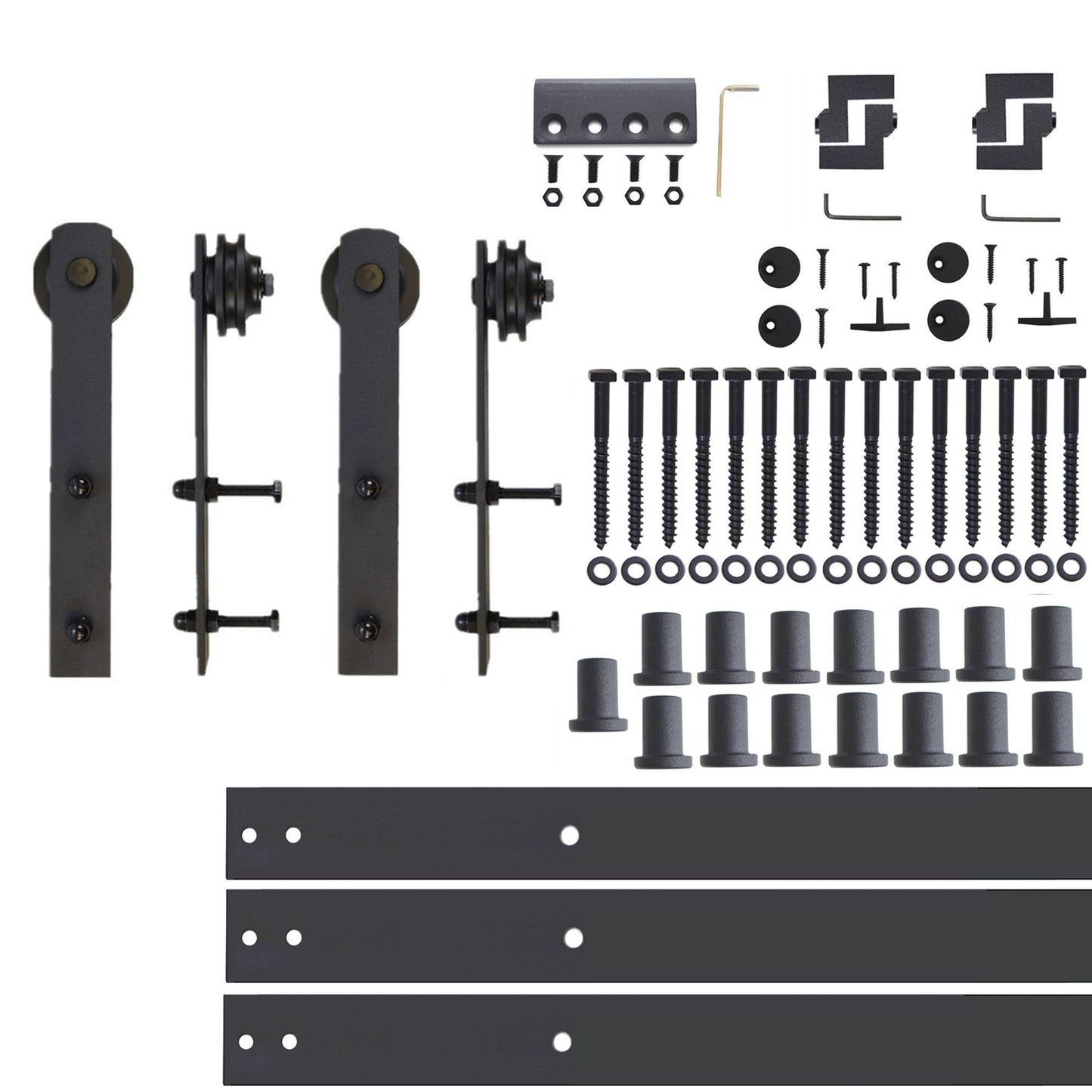 HOMACER 216-in Rustic Black Indoor I-strap Double Barn Door Hardware Kit ZT2TGH216C