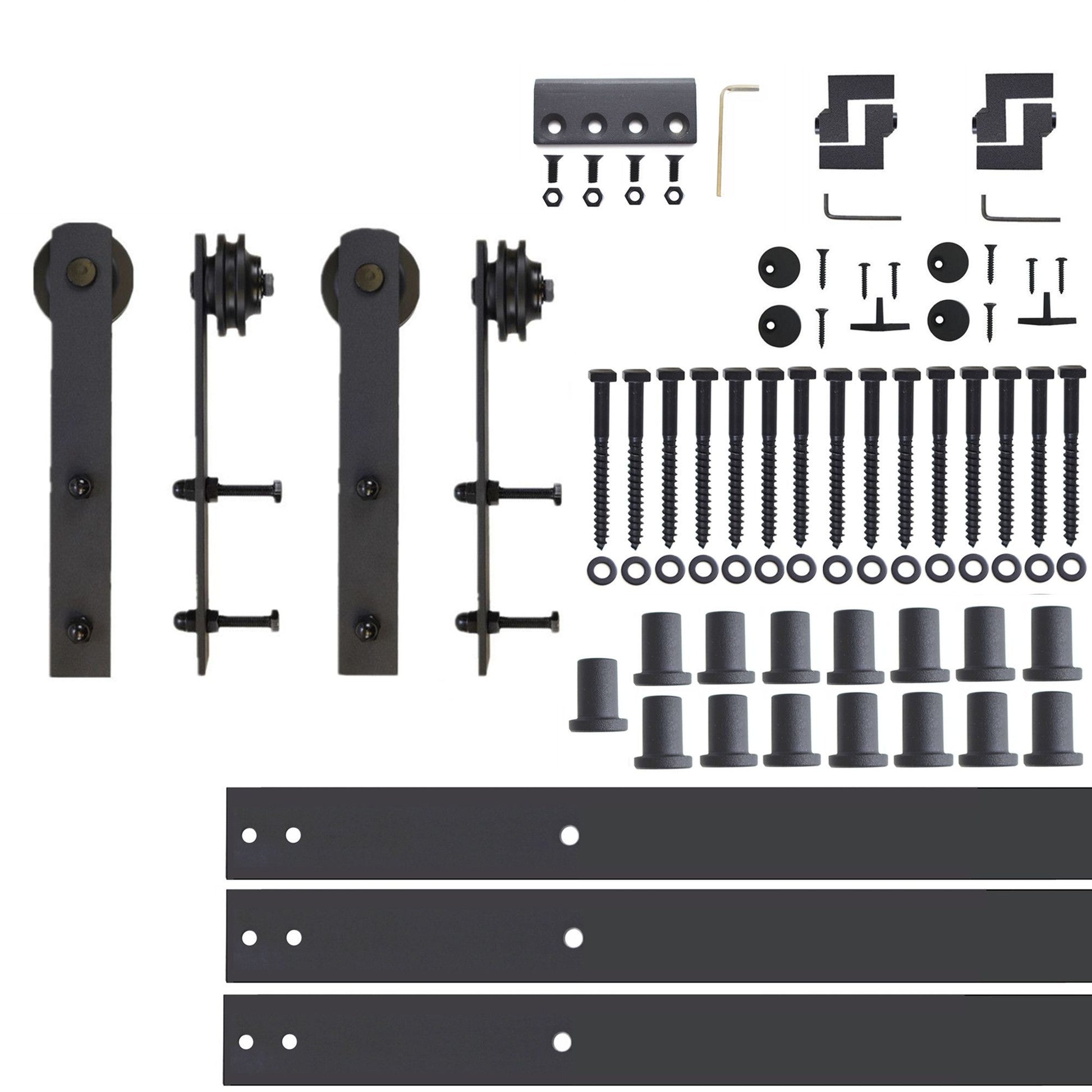 HOMACER 216-in Rustic Black Indoor I-strap Double Barn Door Hardware Kit ZT2TGH216C