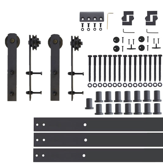 HOMACER 216-in Rustic Black Indoor I-strap Double Barn Door Hardware Kit ZT2TGH216C