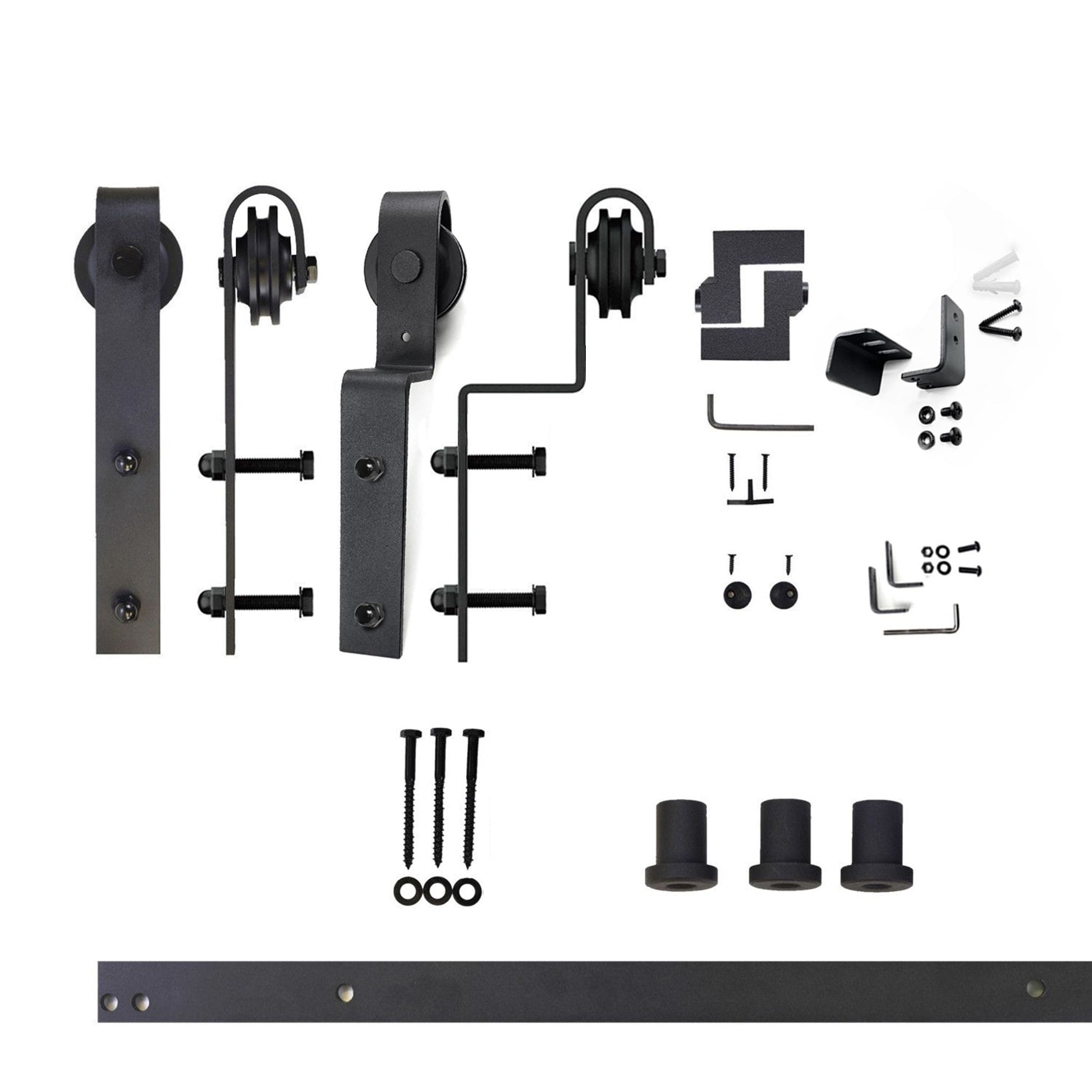 HOMACER 54-in Rustic Black Indoor J-strap Double Bypass Barn Door Hardware Kit YT5TGH054C