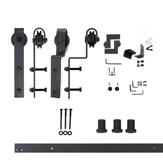 HOMACER 54-in Rustic Black Indoor J-strap Double Bypass Barn Door Hardware Kit YT5TGH054C