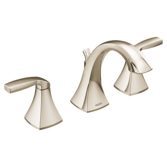 Moen Voss Polished Nickel Widespread 2-handle WaterSense Mid-arc Residential Handle Bathroom Sink Faucet with Drain