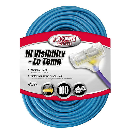 Southwire 100-ft 12/3 3-Prong Blue Outdoor SJTW Heavy Duty Lighted Extension Cord 41698806