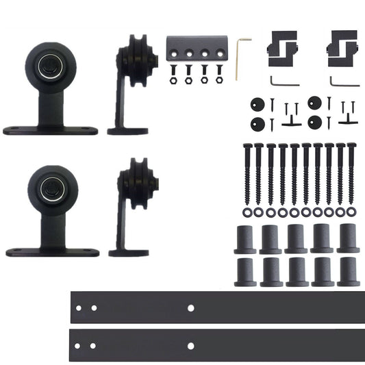 HOMACER 168-in Rustic Black Indoor Top Mount Double Barn Door Hardware Kit DZ2TGH168C