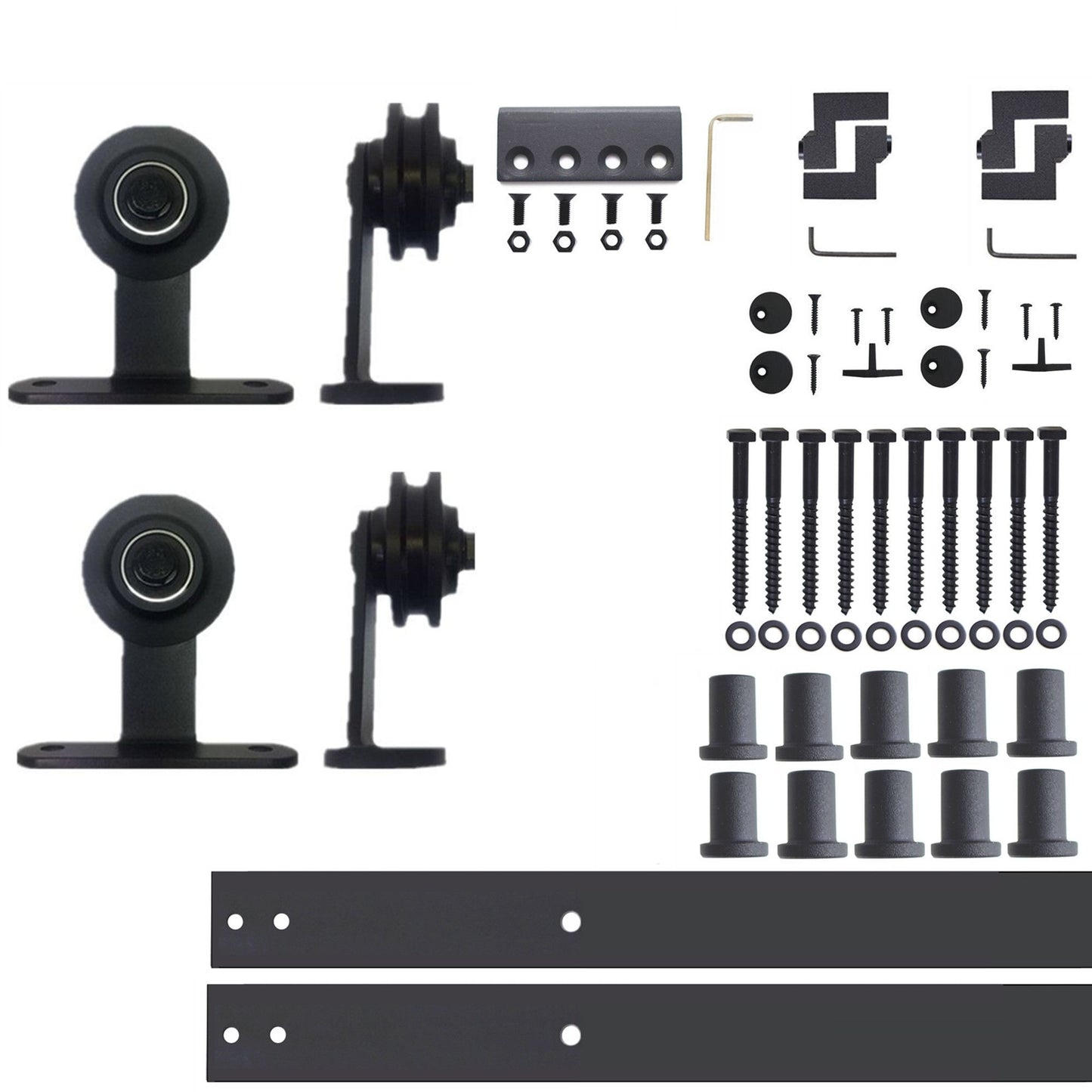 HOMACER 144-in Rustic Black Indoor Top Mount Double Barn Door Hardware Kit DZ2TGH144C