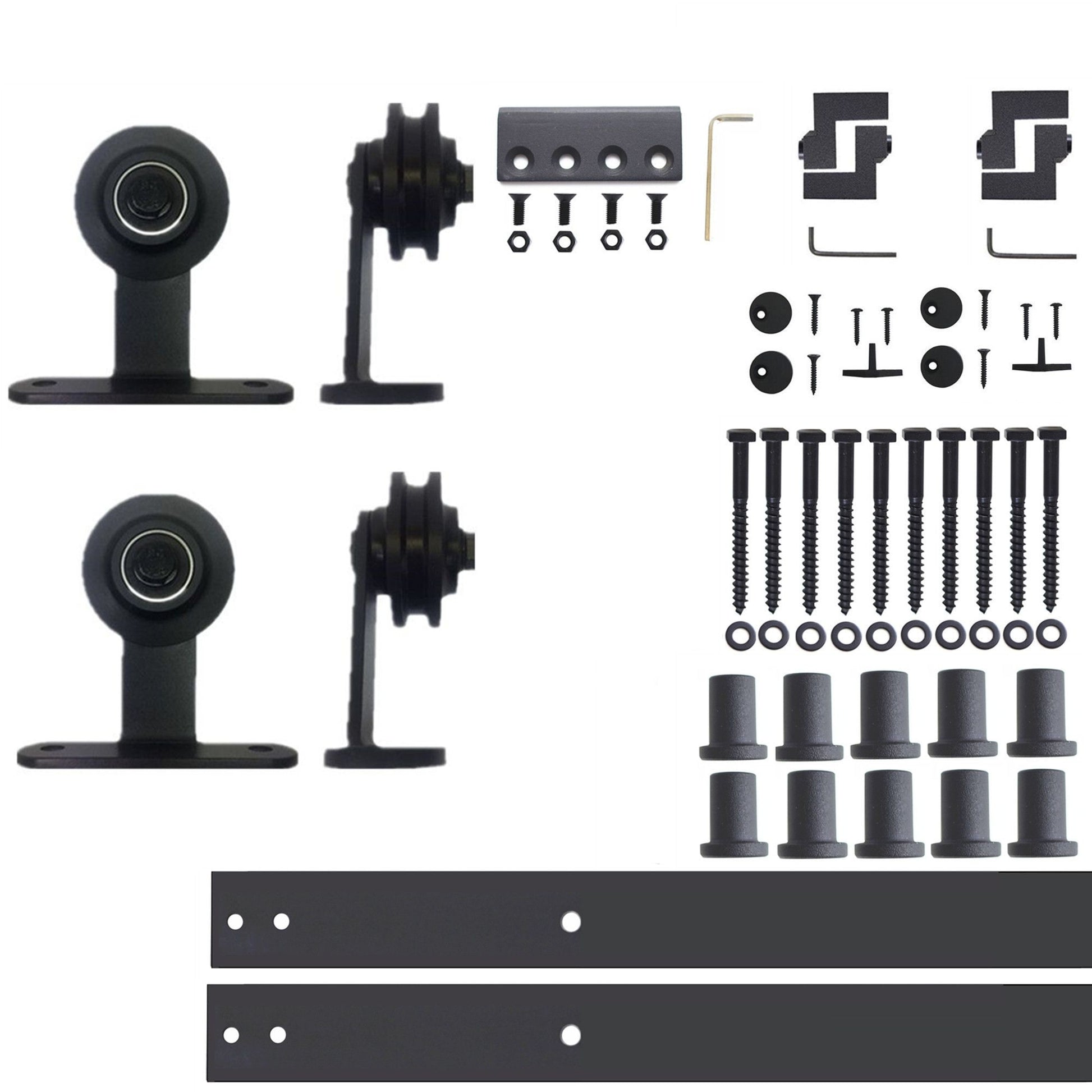 HOMACER 144-in Rustic Black Indoor Top Mount Double Barn Door Hardware Kit DZ2TGH144C
