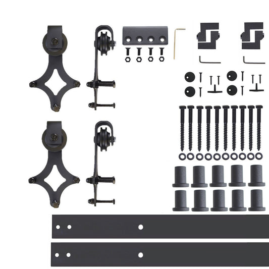 HOMACER 156-in Rustic Black Indoor Diamond Double Barn Door Kit LX2TGH156C