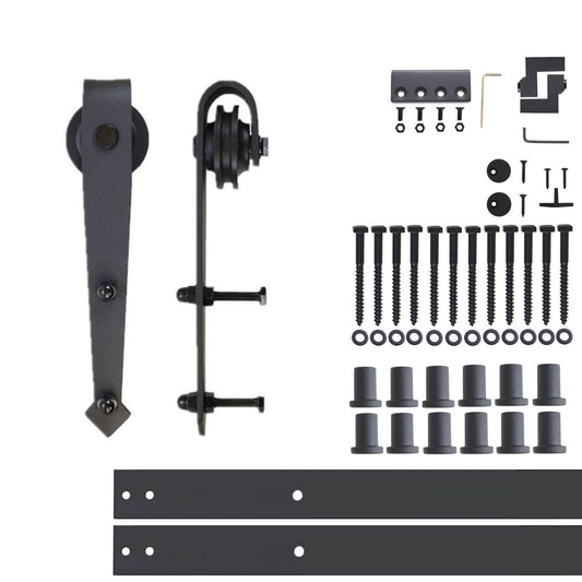 HOMACER 180-in Rustic Black Indoor Arrow Single Barn Door Hardware Kit JT1TGH180C