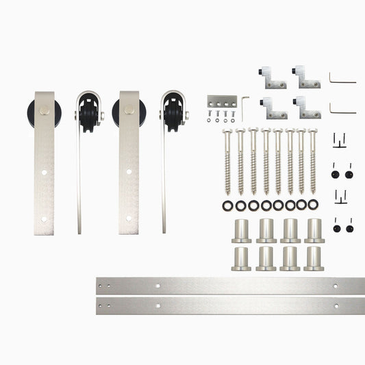 HOMACER 120-in Brushed Nickel Indoor J-strap Double Barn Door Hardware Kit YT2DNZ120C