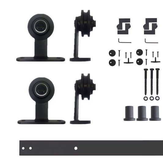 HOMACER 48-in Rustic Black Indoor Top Mount Double Barn Door Hardware Kit DZ2TGH048C