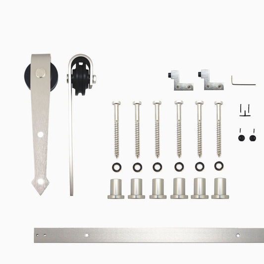 HOMACER 96-in Brushed Nickel Indoor Arrow Single Barn Door Hardware Kit JT1DNZ096C