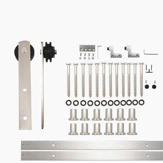 HOMACER 192-in Brushed Nickel Indoor I-strap Single Barn Door Hardware Kit ZT1DNZ192C