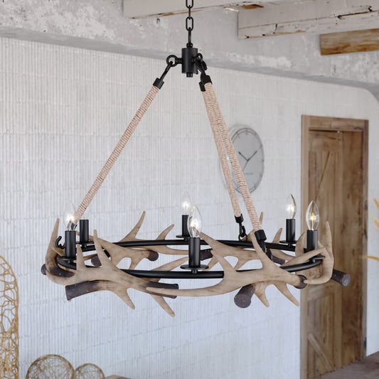 Cascadia Breckenridge 6 -Light Brushed Bronze Rustic Antler For Use in Bathrooms, Bedrooms, Dining Rooms, Foyers, Kitchens, Living Rooms Chandelier