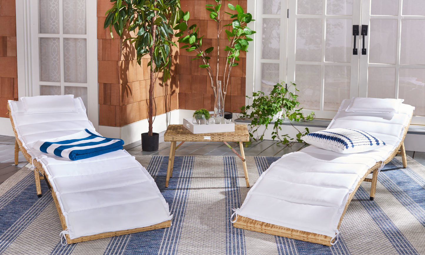 Safavieh Carew Set of 2 Wicker Natural Steel Frame Stationary Chaise Lounge Chair with White Cushioned Seat