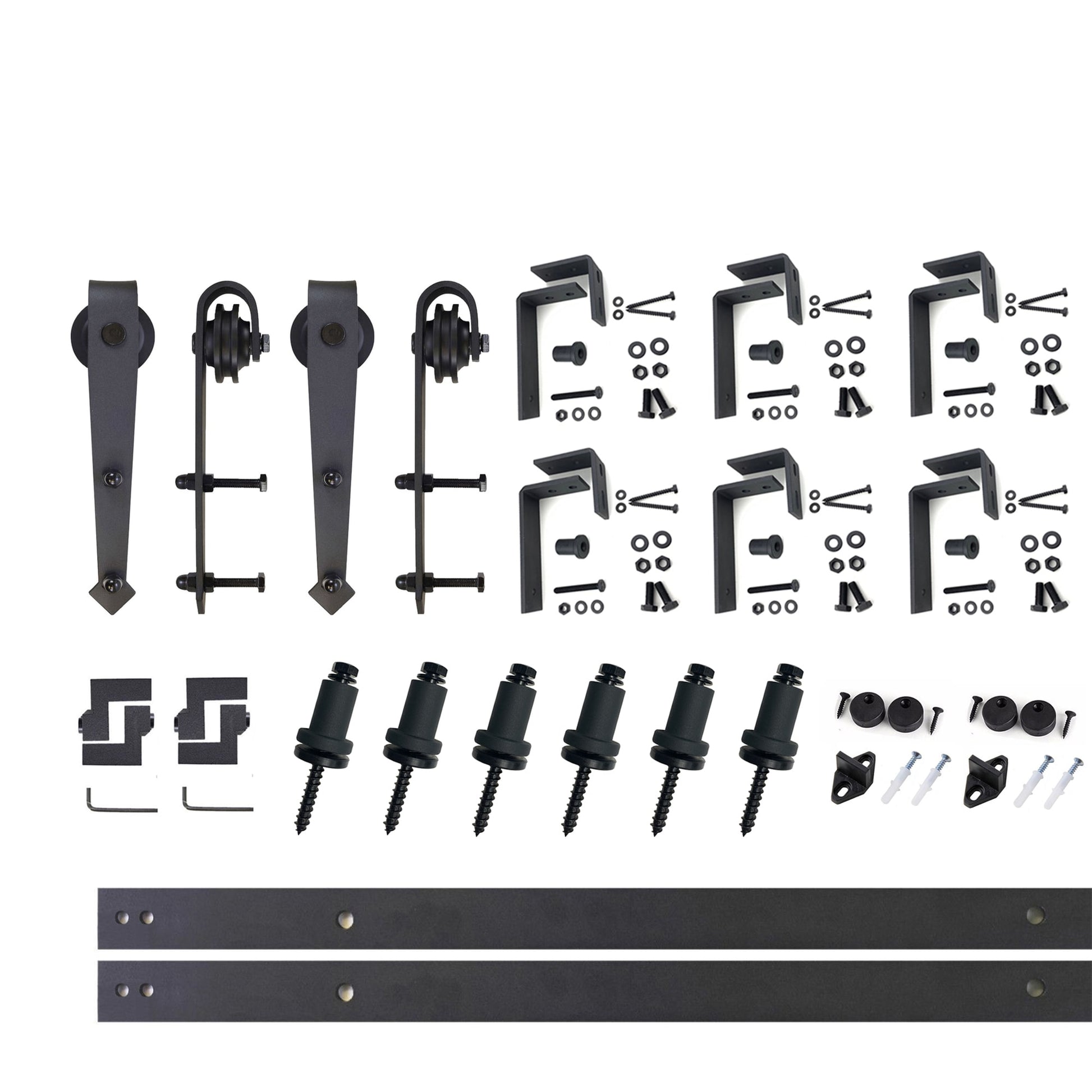 HOMACER 96-in Rustic Black Indoor Arrow Double Bypass Barn Door Hardware Kit JT4TGH096C