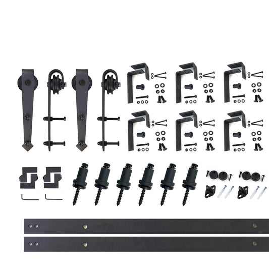 HOMACER 96-in Rustic Black Indoor Arrow Double Bypass Barn Door Hardware Kit JT4TGH096C