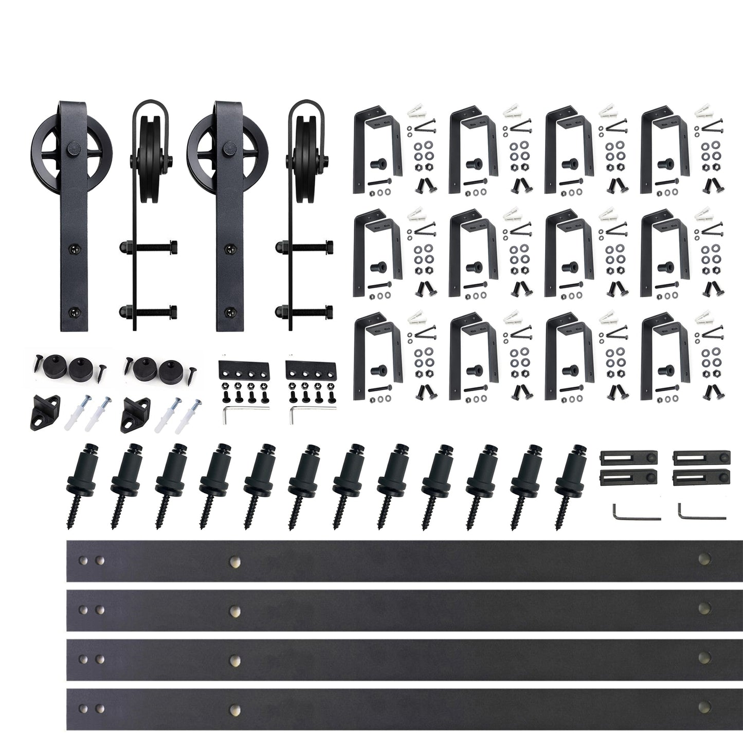 HOMACER 180-in Rustic Black Indoor Spoke Wheel Double Bypass Barn Door Hardware Kit HL4TGH180C