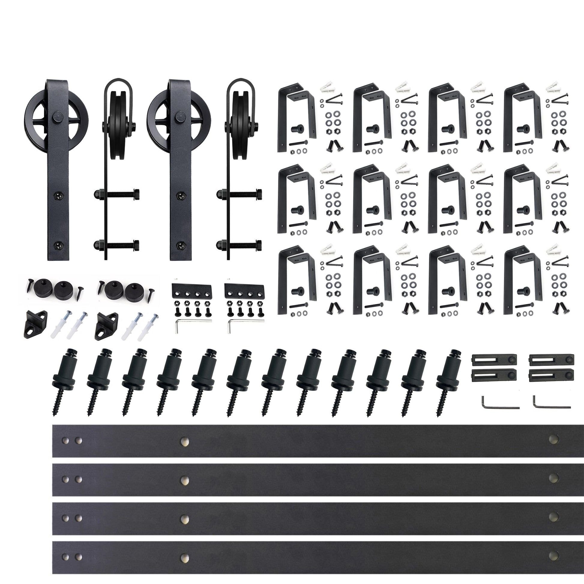 HOMACER 180-in Rustic Black Indoor Spoke Wheel Double Bypass Barn Door Hardware Kit HL4TGH180C