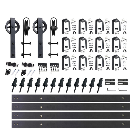 HOMACER 180-in Rustic Black Indoor Spoke Wheel Double Bypass Barn Door Hardware Kit HL4TGH180C