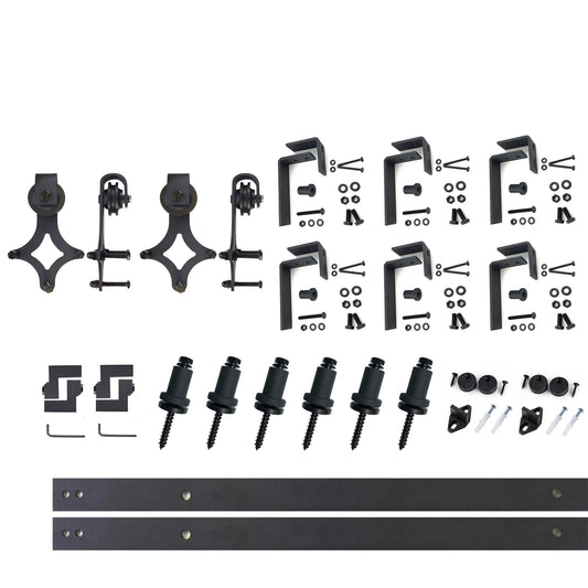 HOMACER 90-in Rustic Black Indoor Diamond Double Bypass Barn Door Hardware Kit LX4TGH090C