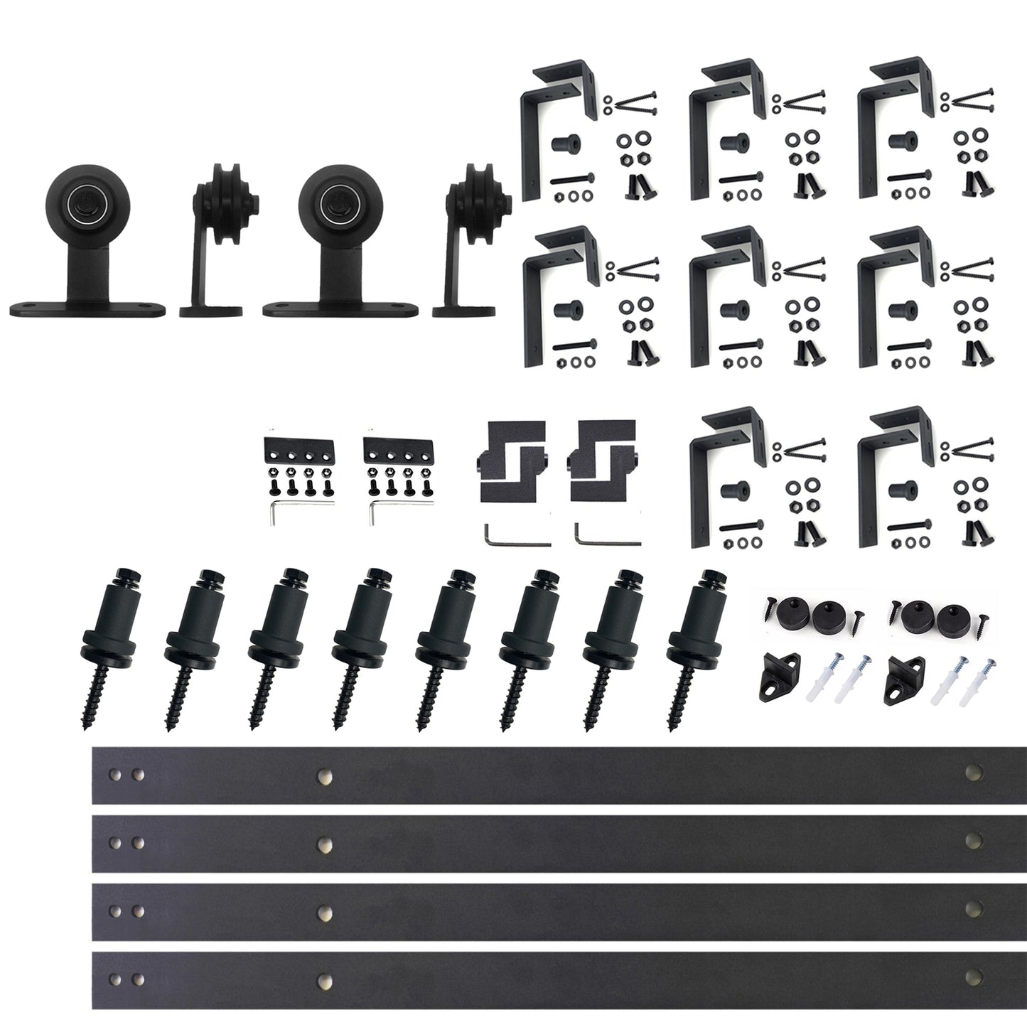 HOMACER 132-in Rustic Black Indoor Top Mount Double Bypass Barn Door Hardware Kit DZ4TGH132C