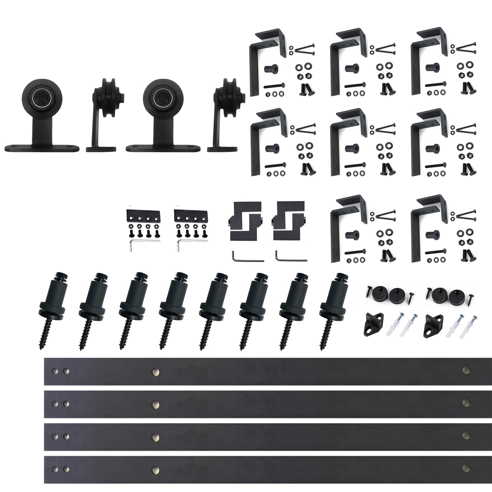 HOMACER 132-in Rustic Black Indoor Top Mount Double Bypass Barn Door Hardware Kit DZ4TGH132C