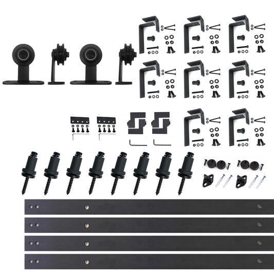 HOMACER 132-in Rustic Black Indoor Top Mount Double Bypass Barn Door Hardware Kit DZ4TGH132C