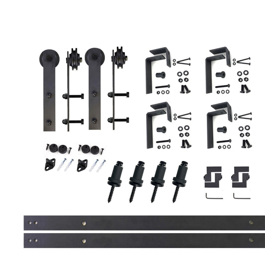 HOMACER 60-in Rustic Black Indoor I-strap Double Bypass Barn Door Hardware Kit ZT4TGH060C