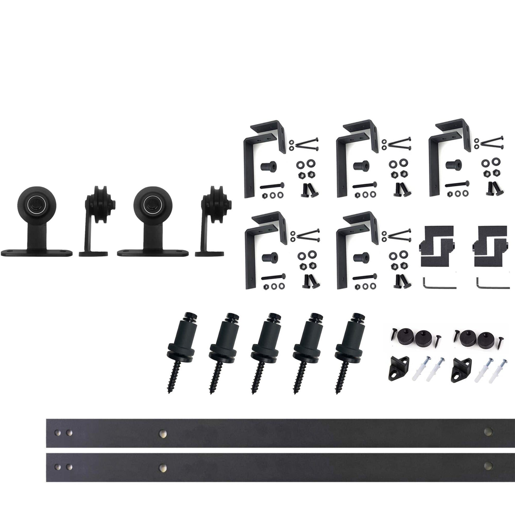 HOMACER 79-in Rustic Black Indoor Top Mount Double Bypass Barn Door Hardware Kit DZ4TGH079C