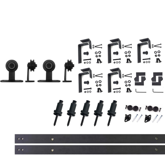 HOMACER 79-in Rustic Black Indoor Top Mount Double Bypass Barn Door Hardware Kit DZ4TGH079C
