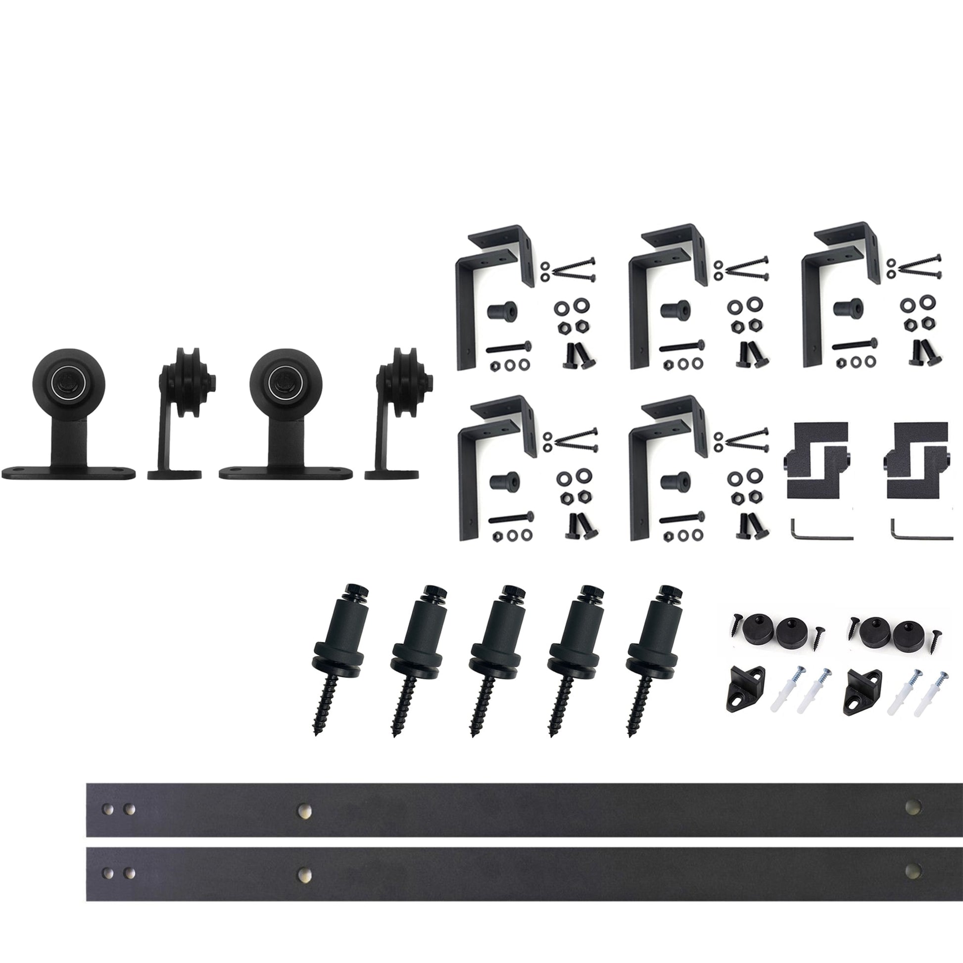 HOMACER 84-in Rustic Black Indoor Top Mount Double Bypass Barn Door Hardware Kit DZ4TGH084C
