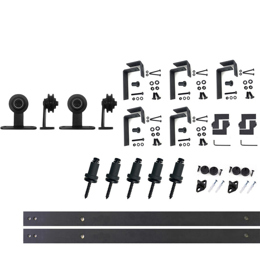 HOMACER 84-in Rustic Black Indoor Top Mount Double Bypass Barn Door Hardware Kit DZ4TGH084C