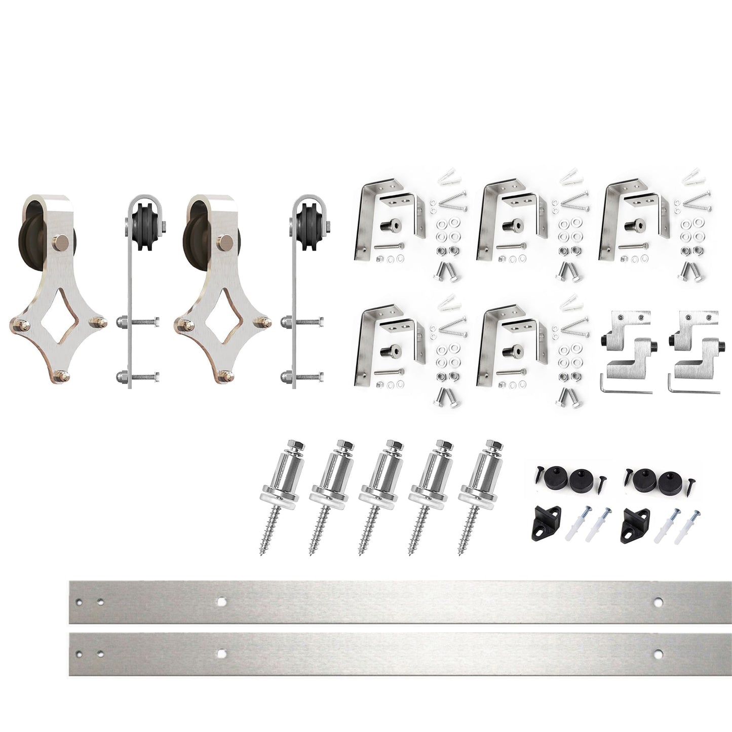 HOMACER 79-in Brushed Nickel Indoor Diamond Double Bypass Barn Door Hardware Kit LX4DNZ079C