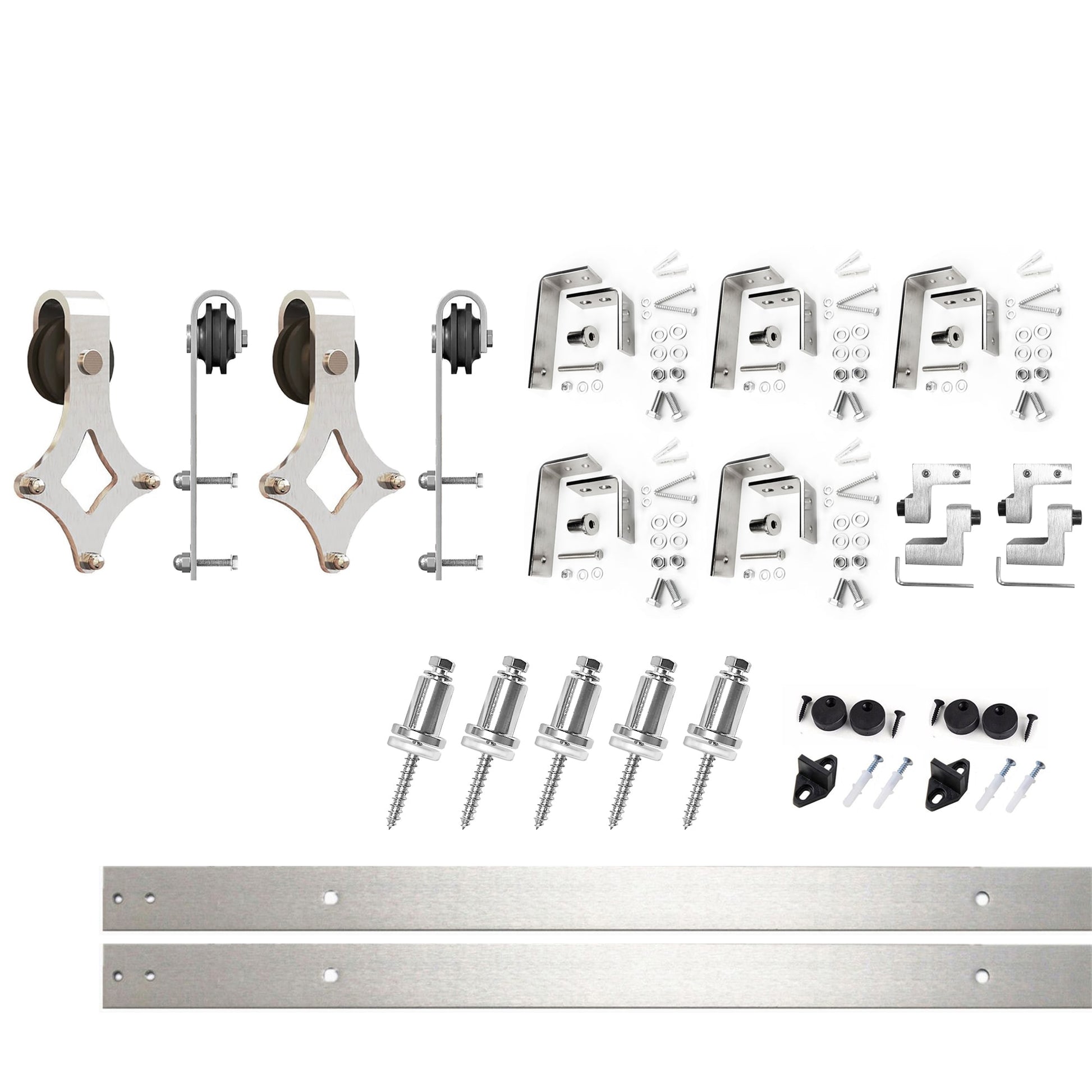 HOMACER 79-in Brushed Nickel Indoor Diamond Double Bypass Barn Door Hardware Kit LX4DNZ079C